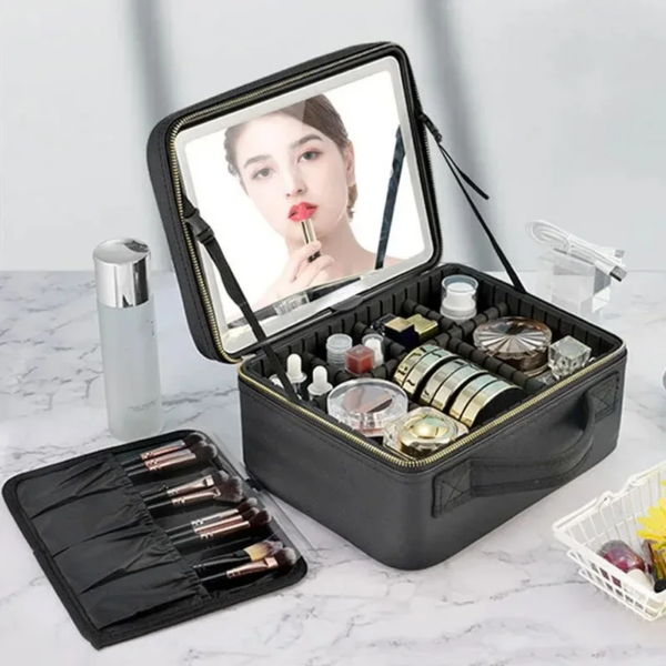 Travel Makeup Case with Smart LED Mirror – Large Capacity - Image 2