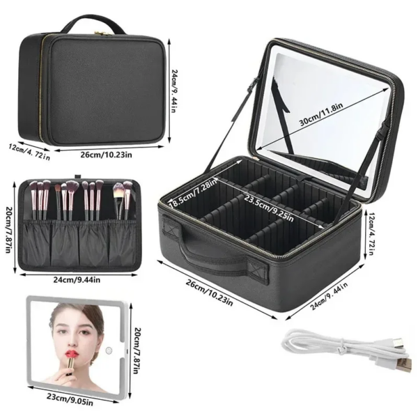 Travel Makeup Case with Smart LED Mirror – Large Capacity - Image 4