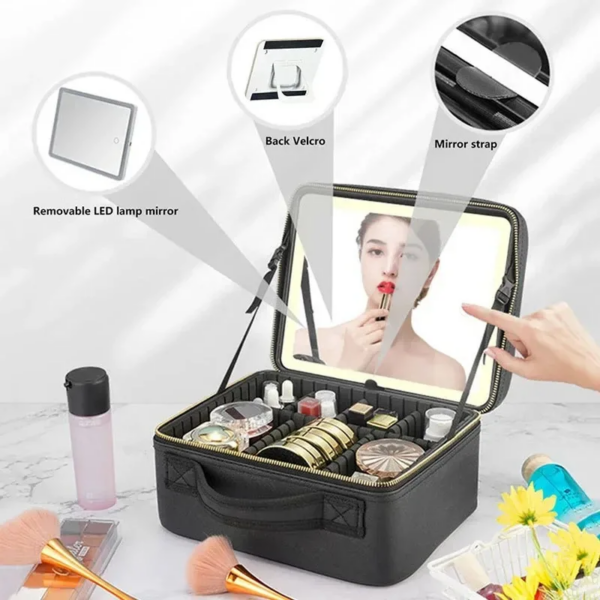 Travel Makeup Case with Smart LED Mirror – Large Capacity - Image 7