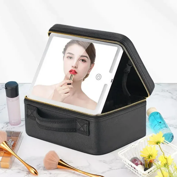 Travel Makeup Case with Smart LED Mirror – Large Capacity - Image 6